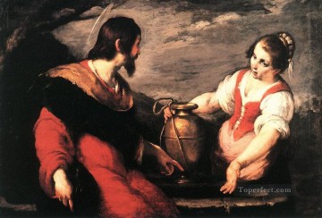 Christ et la femme samaritaine peintre italien Bernardo Strozzi Peinture à l'huile